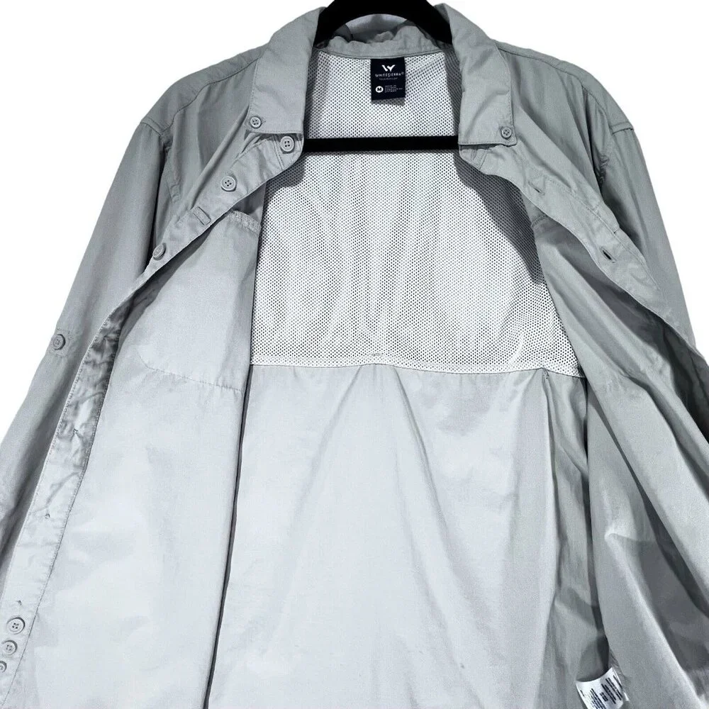 White Sierra Outdoor Shirt Beige Medium Fishing Hiking Vented Rolled Sleeves - Picture 9 of 16